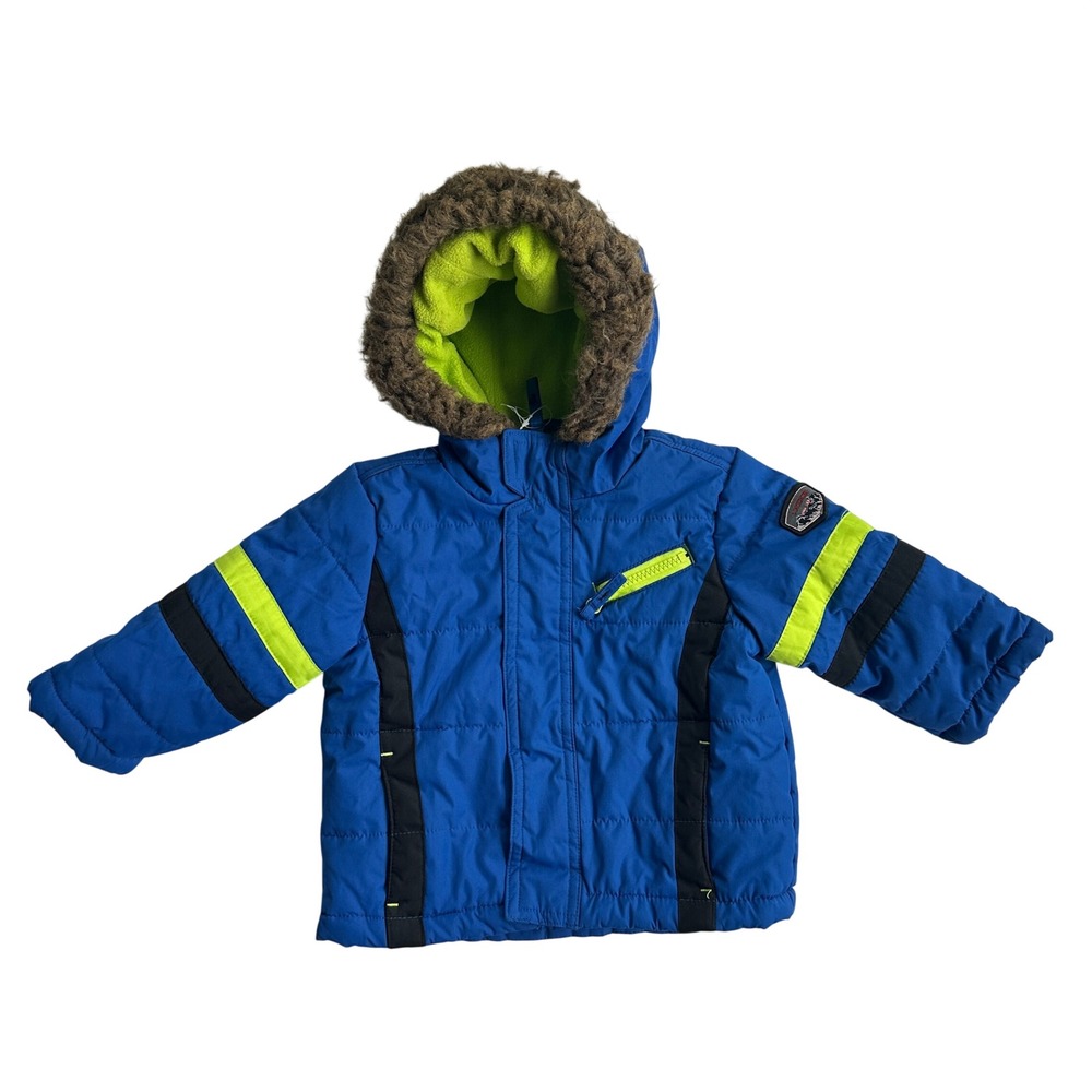 S. Rothschild R1881 Kids Blue Neon Puffer Jacket Faux Fur Hood 12M 06373F